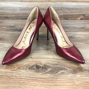 New Sam Edelman Metallic Red Hazel Leather Pumps